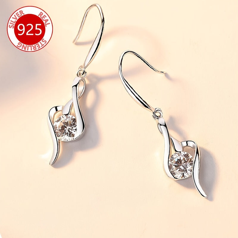 Sterling Silver Dangle Earrings with Clear Zirconia Stones for Women