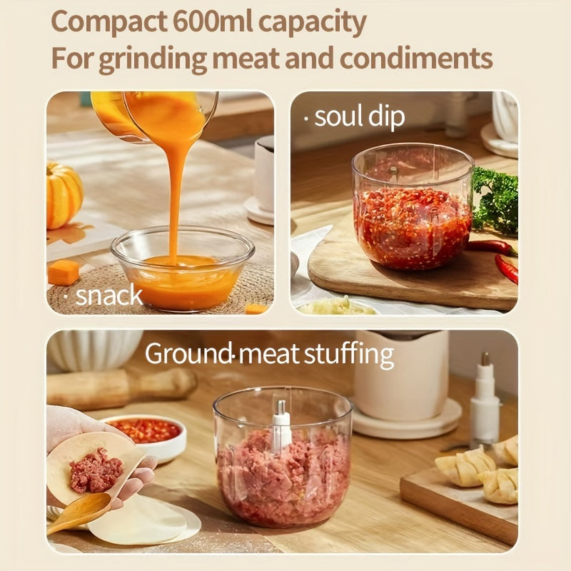 Wireless meat grinder USB charging 600ml multi-function electric food processor for juicing ice crushing meat grinding