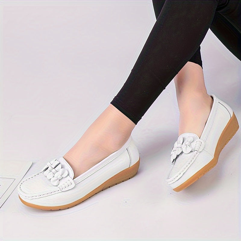 Women's Flat Shoes with Bow Detail Solid Color Round Toe Slip-On Casual