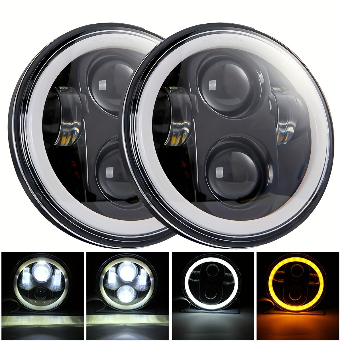 Farola de motocicleta LED de cromo negro de 5.75 pulgadas con halo DRL y señal de giro