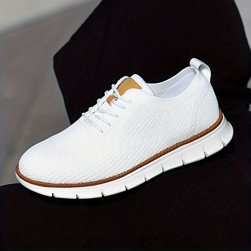 Men's Breathable Knit Business Casual Shoes Beige Brown Leather Upper EVA Sole Round Toe All-Season