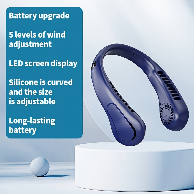 Portable Neck Fan USB Rechargeable 5 Speeds High-Velocity Cooling Silent Operation Travel Camping Gift