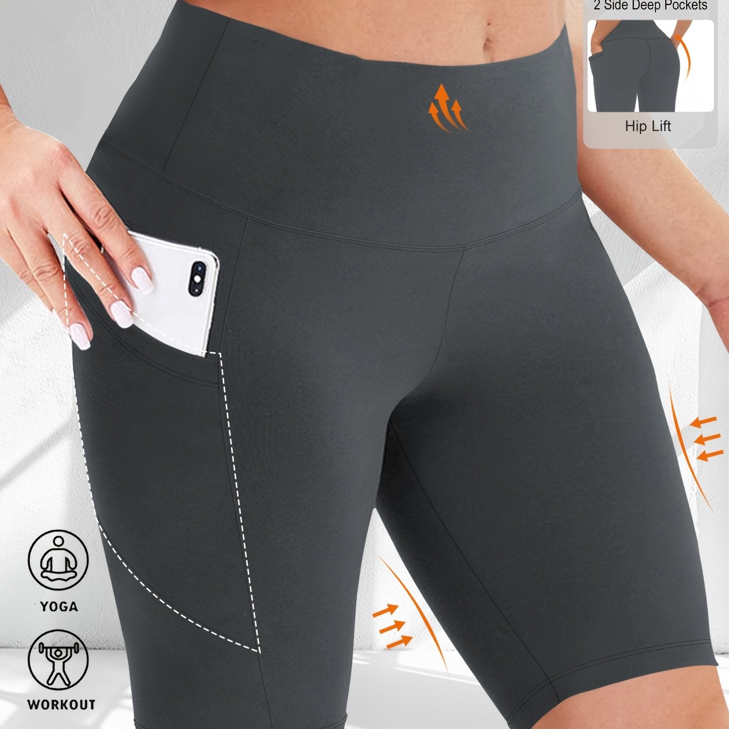 Женские шорты для йоги с высокой талией и карманами, дышащие с эластичной тканью