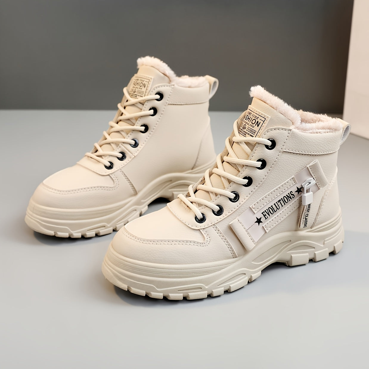 Women's Plush Lined Ankle Boots Winter Warm High-Top Lace-Up Shoes