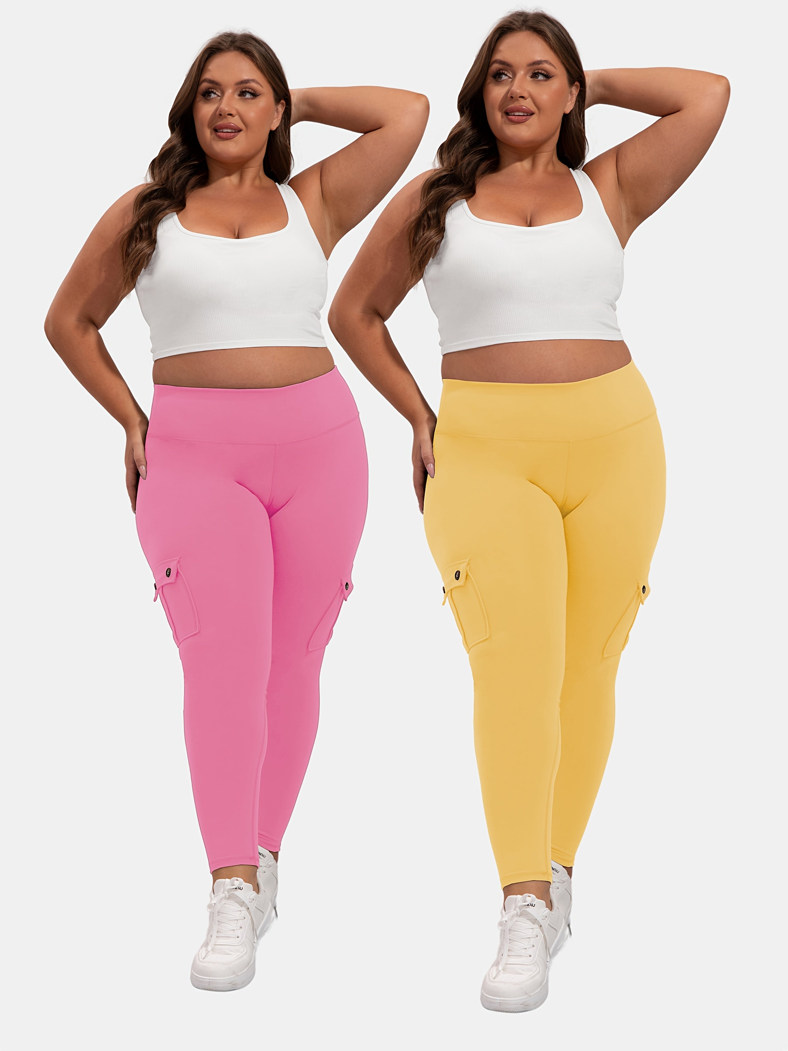 Ayollar uchun sport legginslari yuqori bel, qorin nazorati, namlikni olib tashlovchi, yugurish va yoga uchun, qora, 2 ta paket