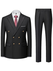 Men's Light Blue Slim Fit Double-Breasted Blazer and Pants Set for Formal Occasions