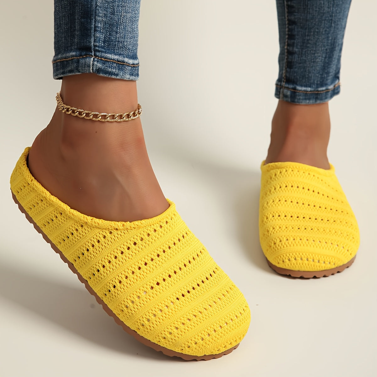 Women's Yellow Slip-On Mules Comfortable Platform Shoes Breathable Fabric