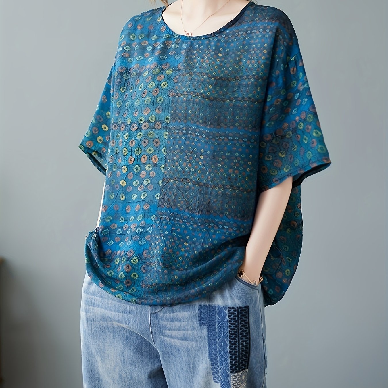 Women's Plus Size Short Sleeve T-Shirt Lightweight Polyester Vibrant Tribal Print