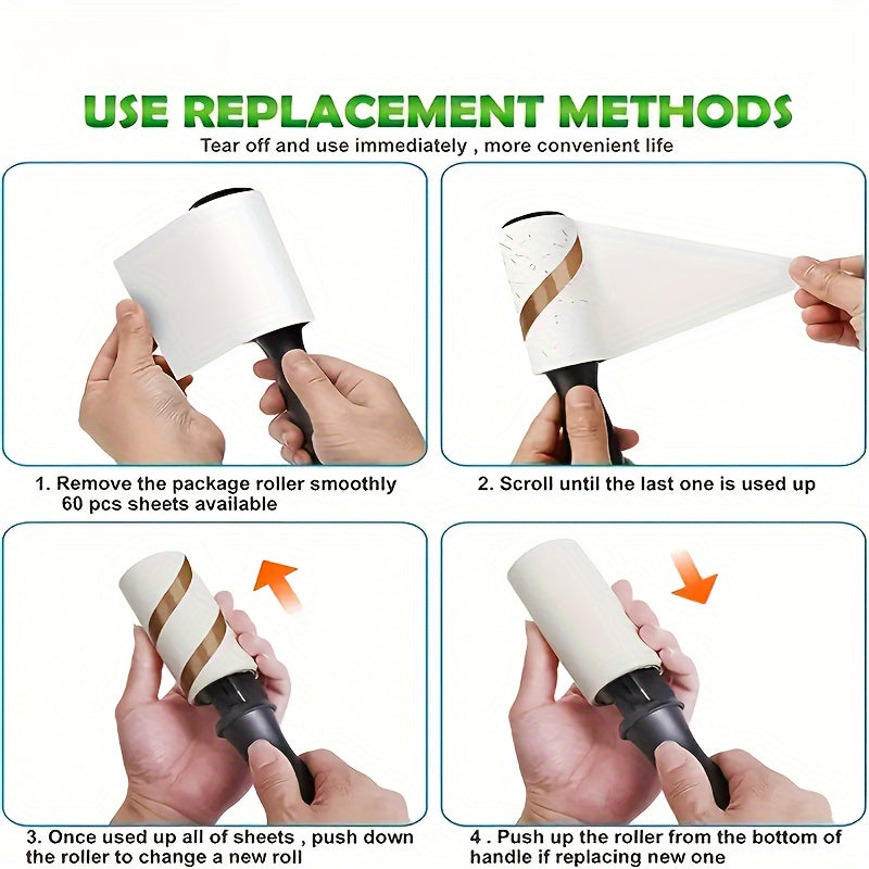 Pet Hair Remover Roller Set with 60 Sheets for Clothes Furniture and Carpets