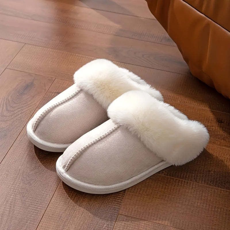 Women's Plush Indoor Outdoor Slippers Thick Sole Fuzzy Lining Gray