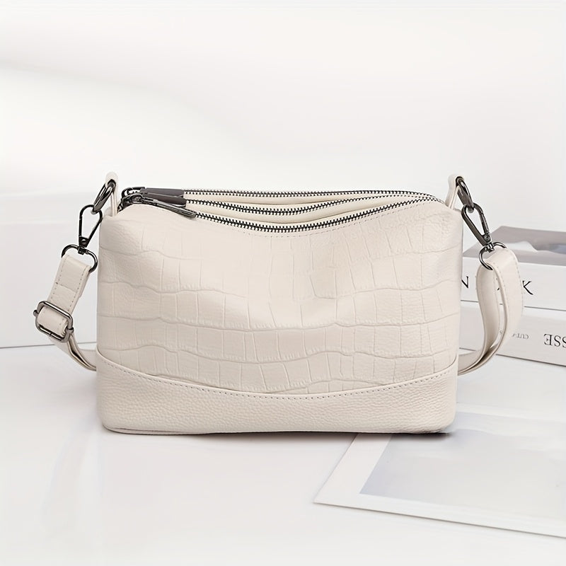 Women's Genuine Leather Shoulder Bag with Large Capacity Black White