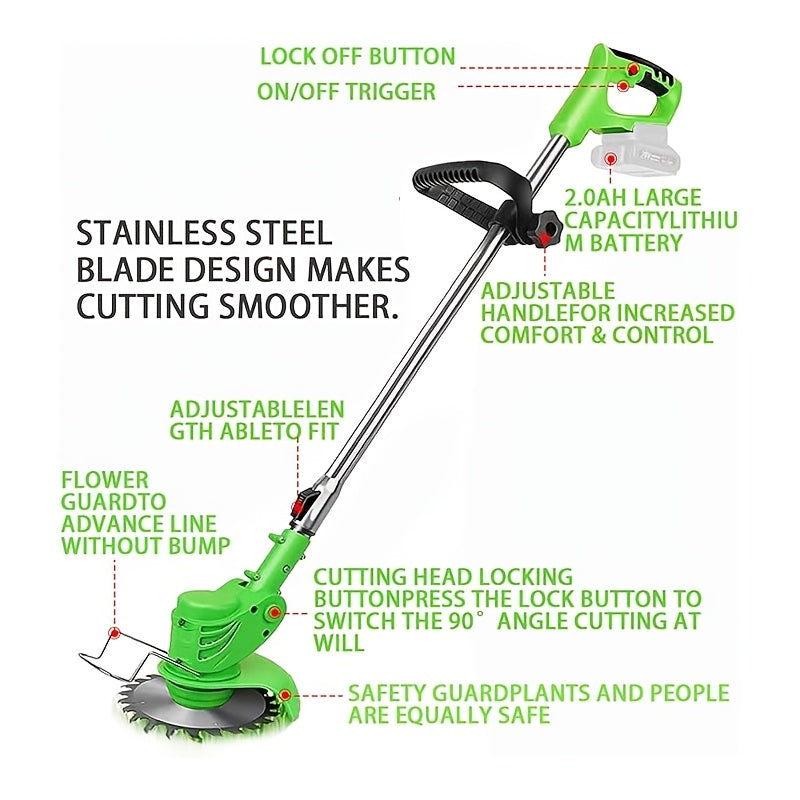 Cordless Lithium-Ion Lawn Mower Kit with Weed Whacker and Blades for Yard and Branch Trimming
