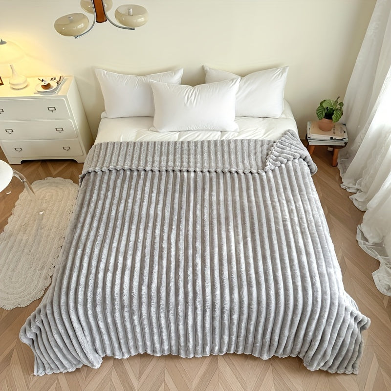 Manta de franela a rayas ligera rosa para sofá, cama, viajes, comodidad en todas las estaciones