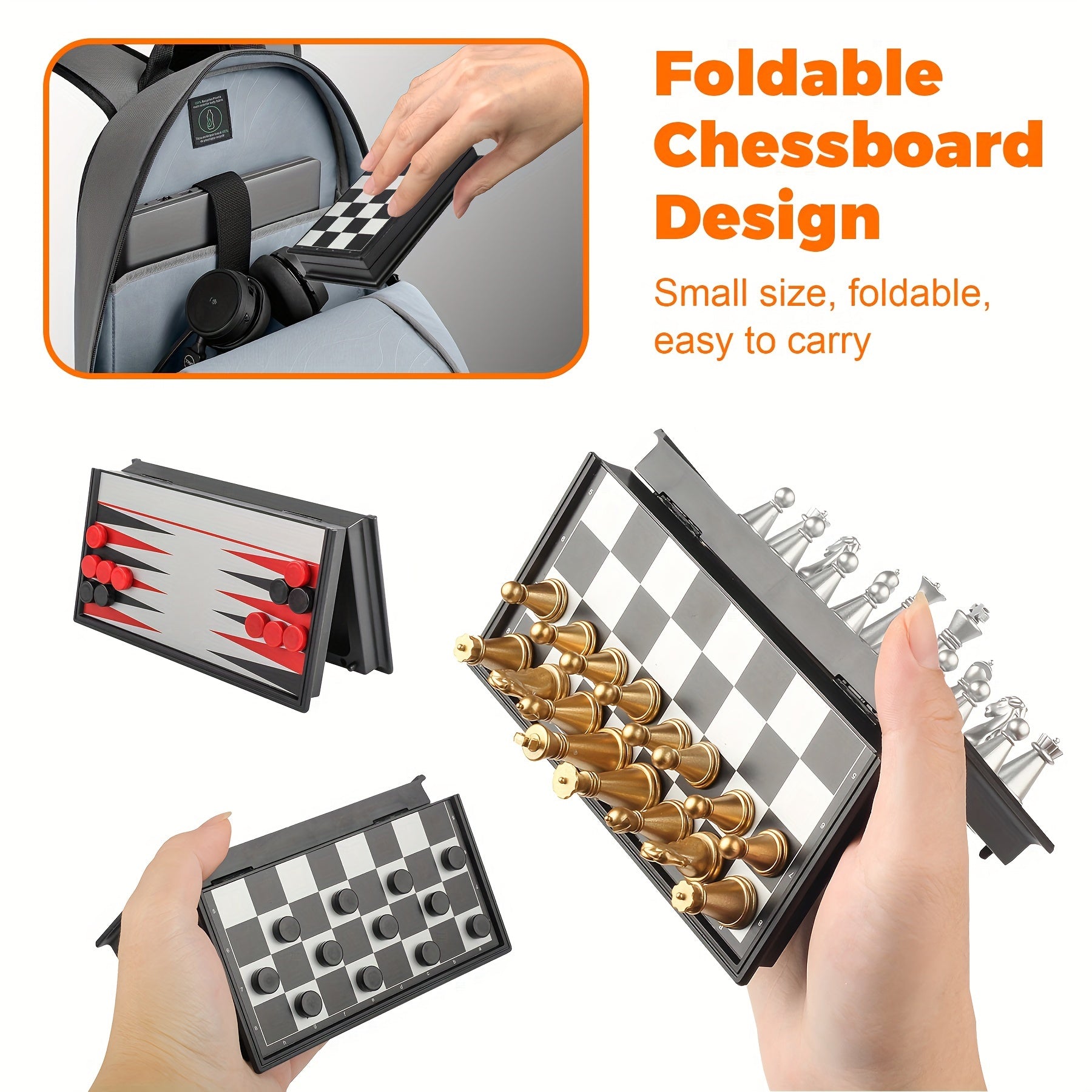 Mini Magnetic Chess and Backgammon Set Portable Folding Travel Board Game 12.7cm