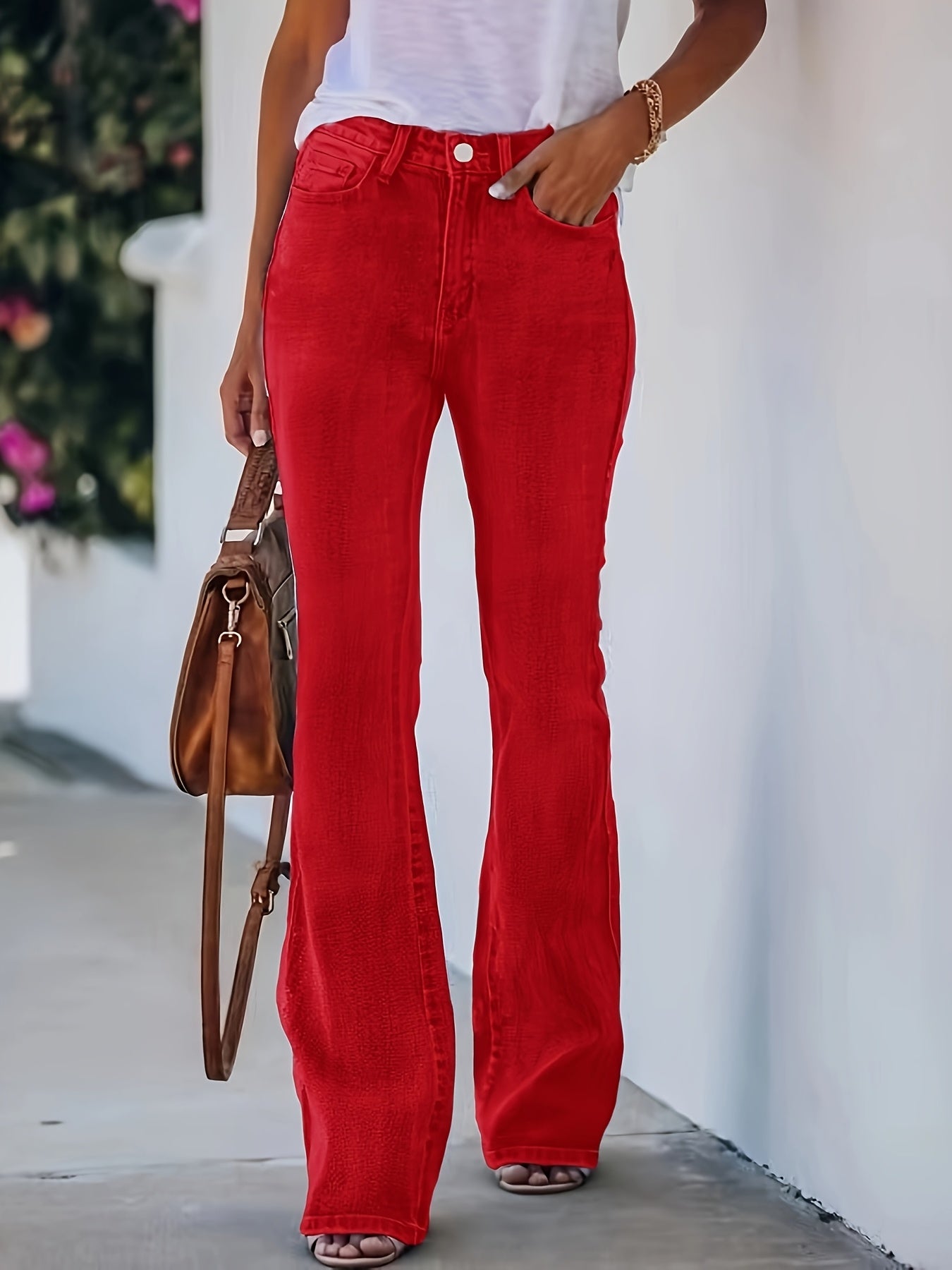 Women Plus Size Flare Jeans Light Blue Rayon Stretchy Casual Wide Leg