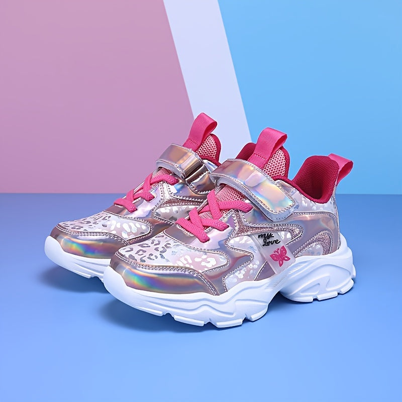 Girls' Casual Sports Shoes for Kids Lightweight Canvas Sneakers with Glitter and Cartoon Pattern