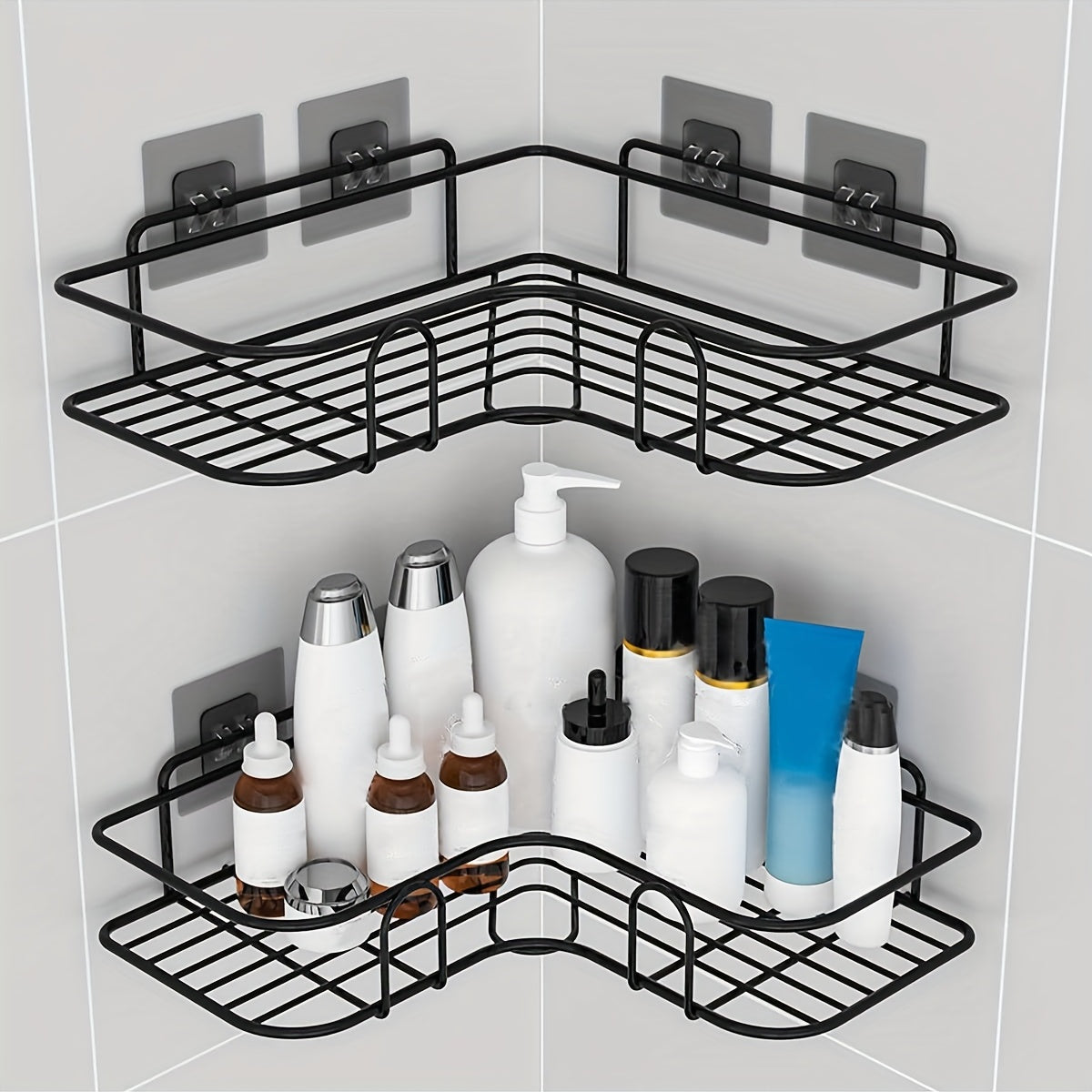 Wall Mounted Bathroom Storage Rack No Punch Holes for Organizing Accessories