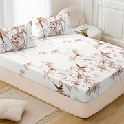 Set of 3 Plant Printed Fitted Sheets Bedding Set Breathable Soft for Bedroom and Guest Room