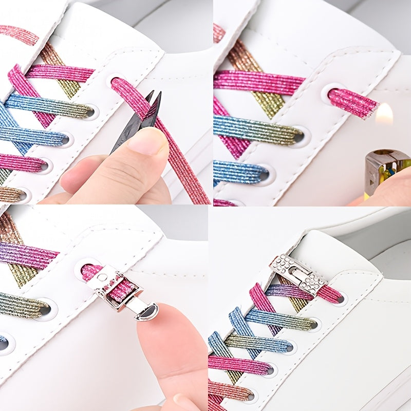 Unisex No-Tie Shoelaces Solid Colors Lightweight Acetate Rivet Details