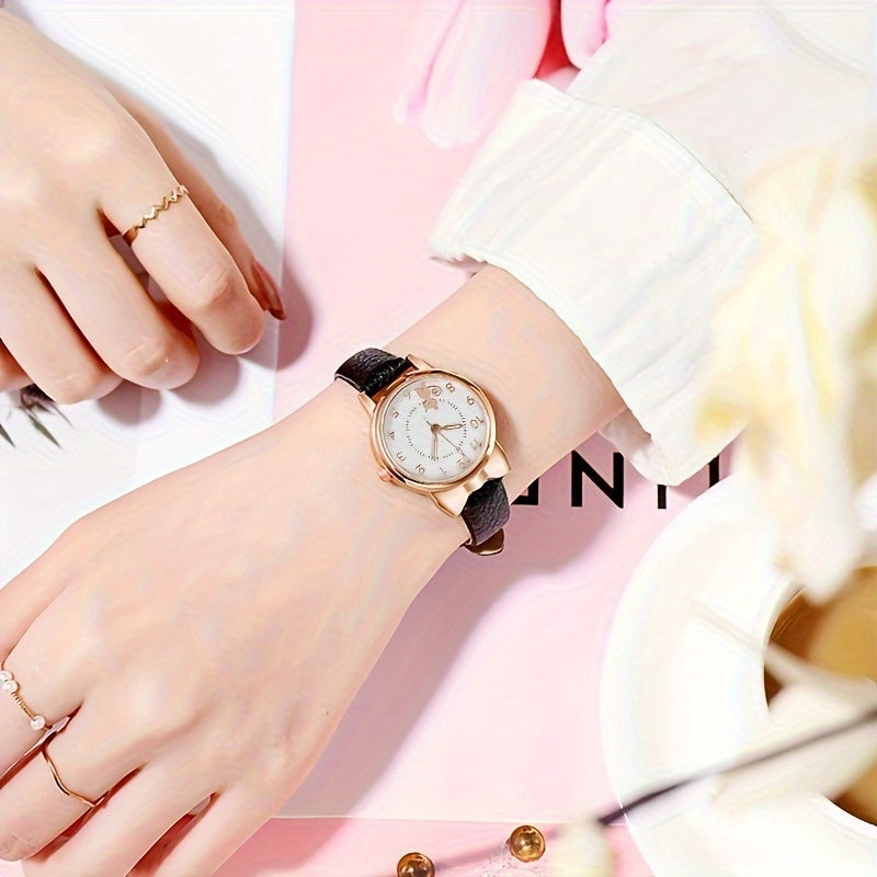 Женские и студенческие кварцевые часы с мультяшным котом, светящимся циферблатом и ремешком из PU-кожи