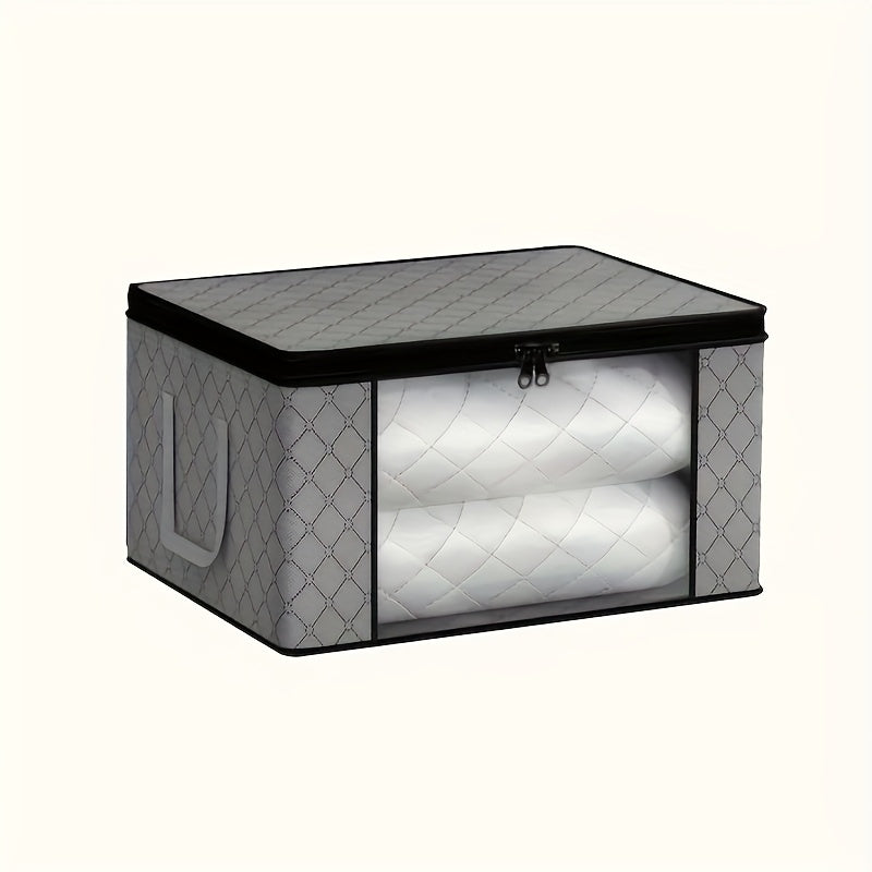 Large Grey Foldable Storage Box with Clear Window and Hook for Closet Dorm Bedding