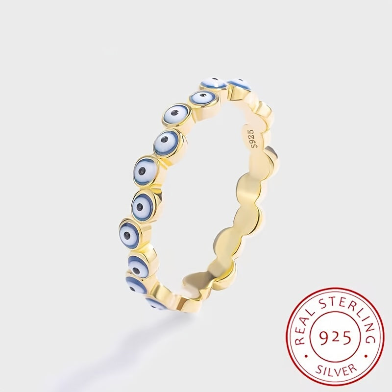 925 Sterling Silver Turkiy Blue Yomon Ko'z Halqa, 14K Oltin Qoplangan, Ayollar Qo'l Zargarlik Sovg'asi