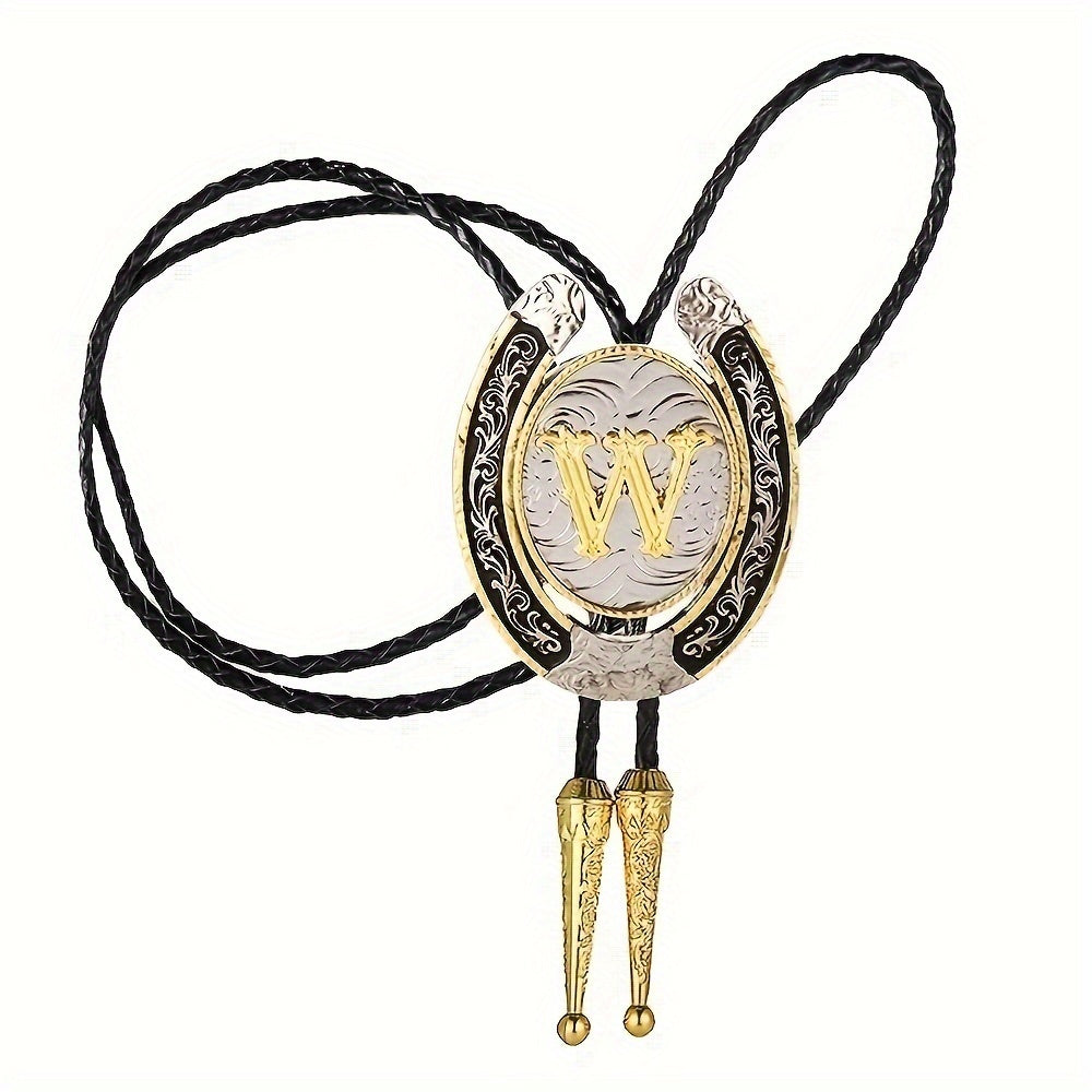 Men's Gold Round Tie with Letters A to Z Western Fashion Street Necklace Accessory