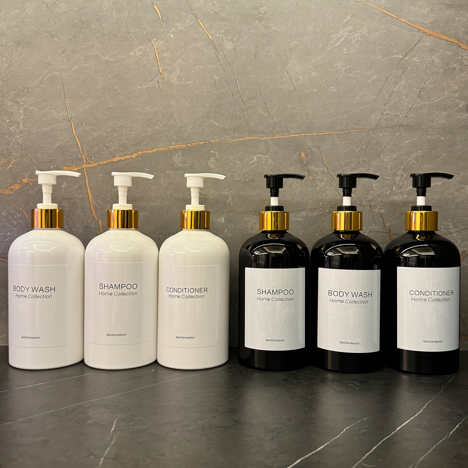 Bamboo Bathroom Dispenser Set with Wall Mount Shampoo and Conditioner Bottles (3 Pack)