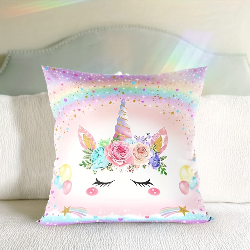 Funda de almohada con patrón de unicornio, de poliéster trenzado, cierre de cremallera, lavable a máquina, para dormitorio, sofá, decoración del hogar