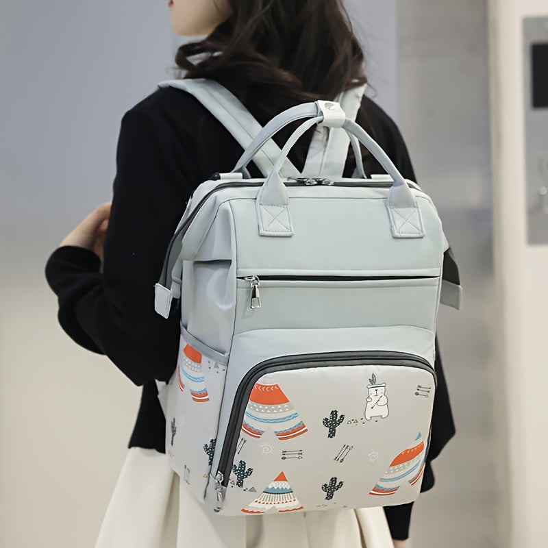 Cartoon Print Diaper Bag for Moms with Spacious Storage and Versatile Backpack