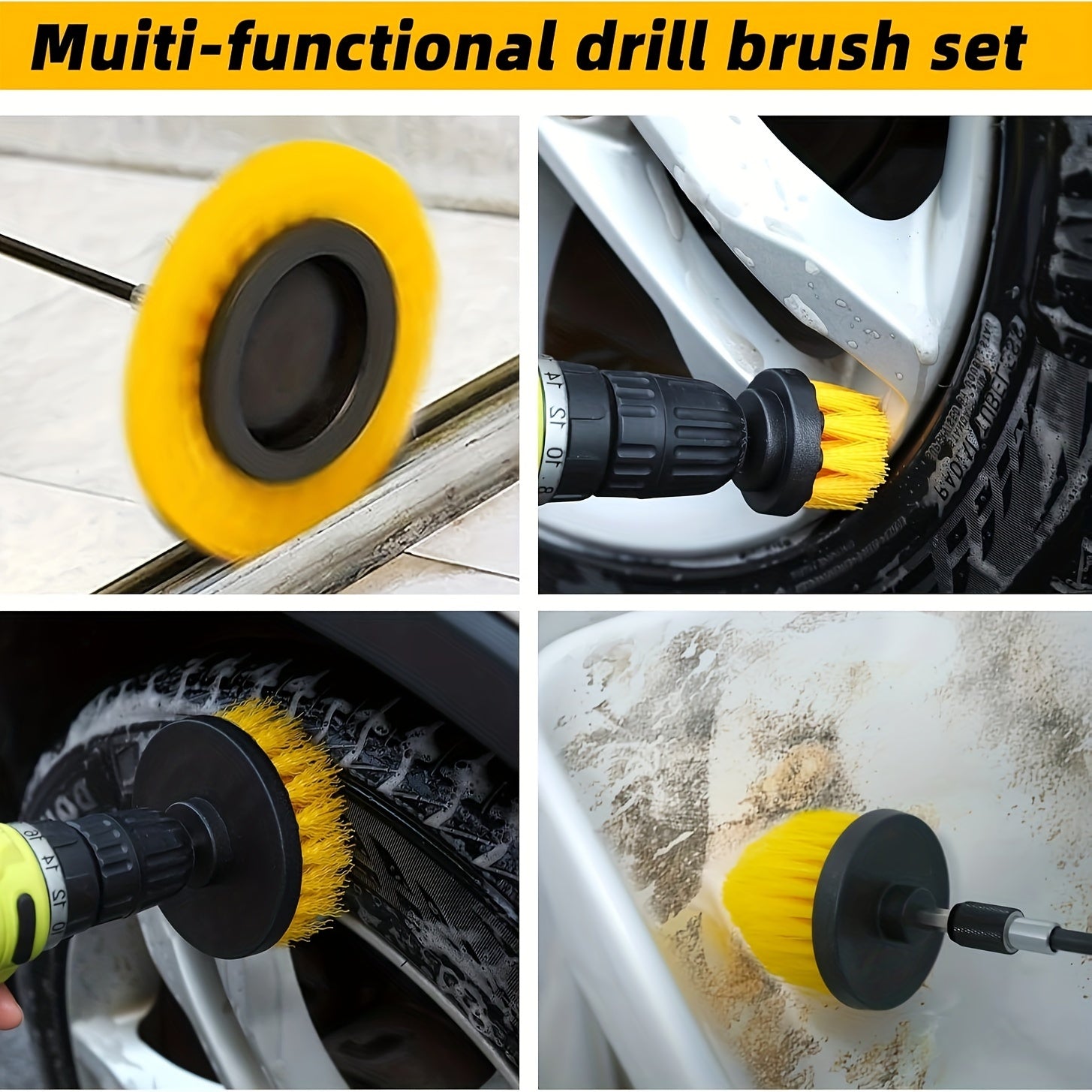 Drill Brush Attachments to Cleaning Pads bilan 3, 8, 10, 13 yoki 16 ta to'plamda oling. Ushbu Ko'p Maqsadli Elektr Tozalovchi hammomda, pol, plitkalar, fugalar va avtomobilni tozalashda foydalanish uchun mukammaldir.