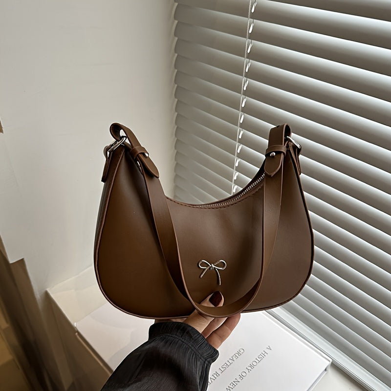 Korean Style Crescent Shoulder Bag PU Leather Fashionable Underarm Bag for Women