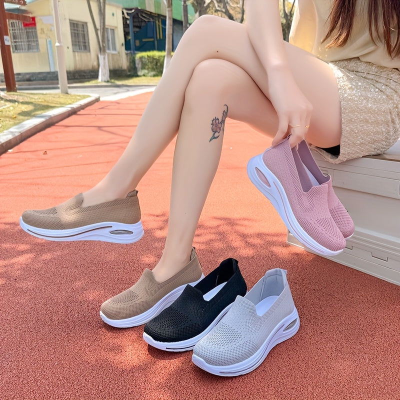 Women's Breathable Knit Slip-On Sneakers Lightweight Casual Air Cushion Gray