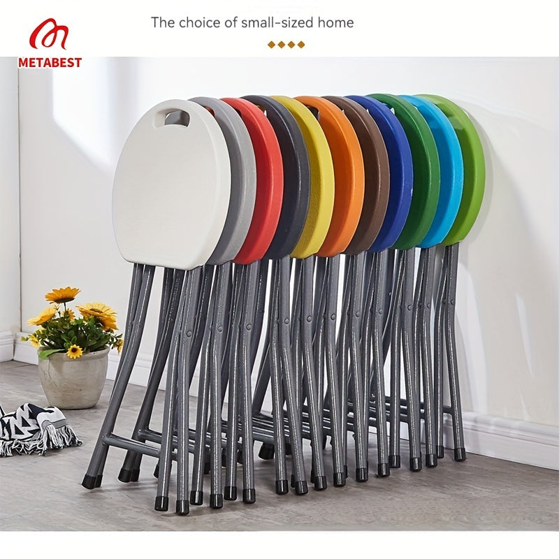 Portable Folding Stool Round Plastic Yellow Indoor Outdoor Lightweight