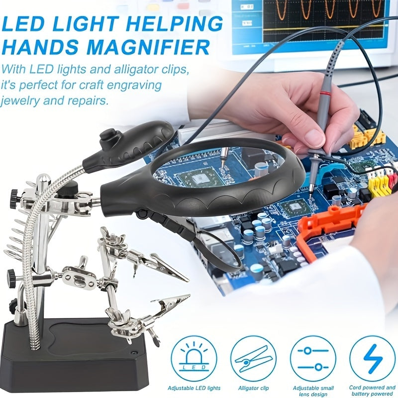 LED Lighted Magnifying Station with 2.5X 7.5X and 10X Magnification for Soldering Crafting and Jewelry