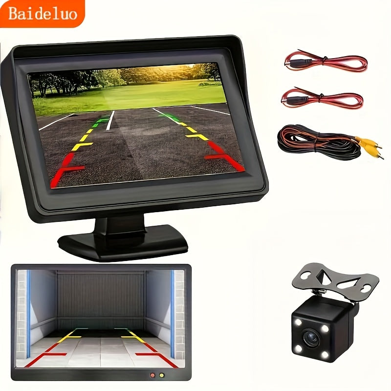 Car Monitor with 4.3 Inch HD Display and Rearview Camera Kit for Universal Vehicles