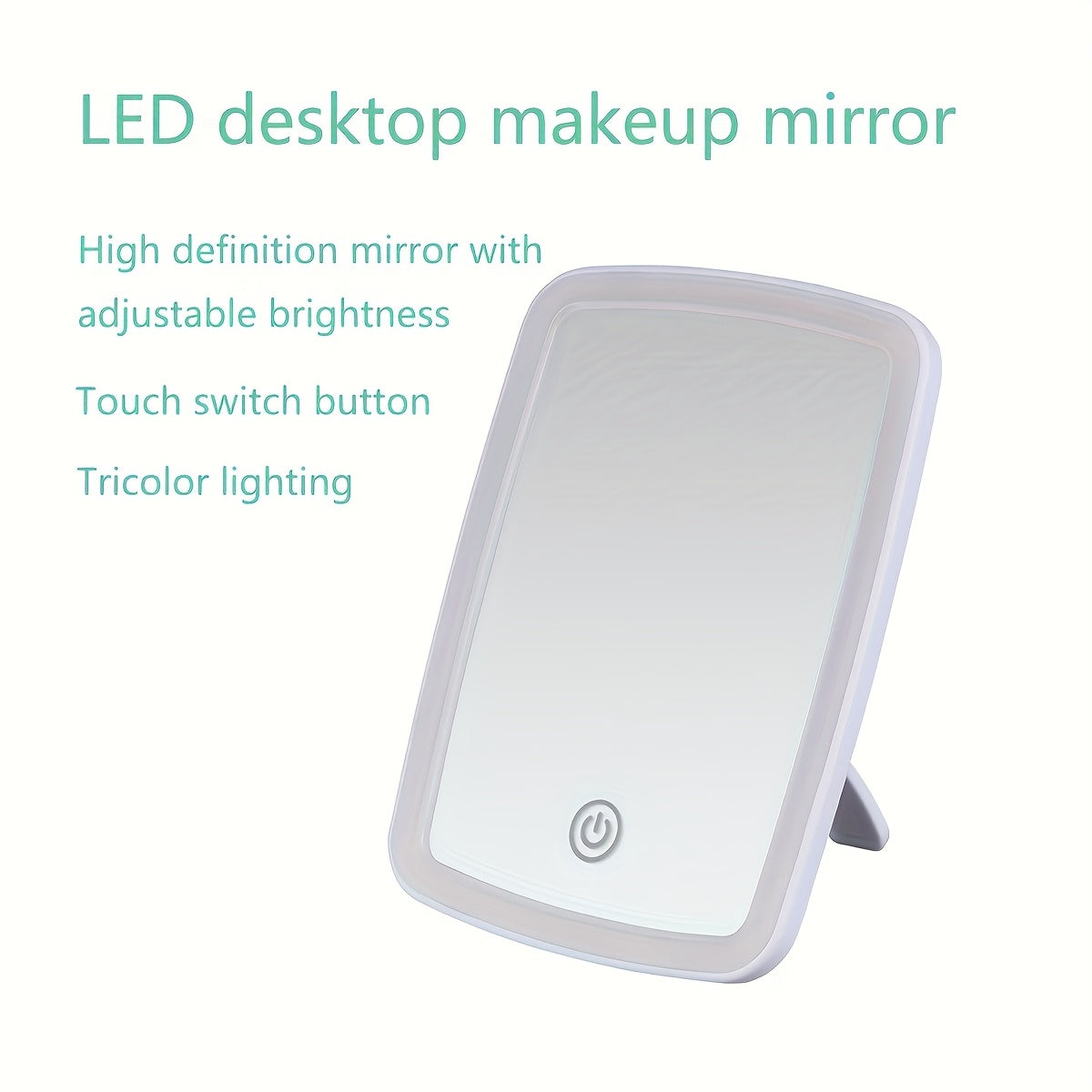 Espejo de maquillaje LED con control táctil, iluminación de 3 colores, recargable por USB, portátil y plegable