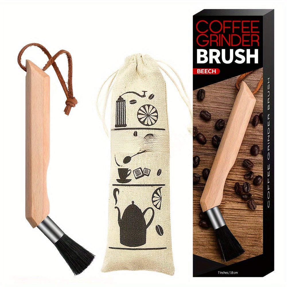 Cleaning Brush for Coffee Grinders Black Pig Bristles Cowhide Handle Lanyard Included