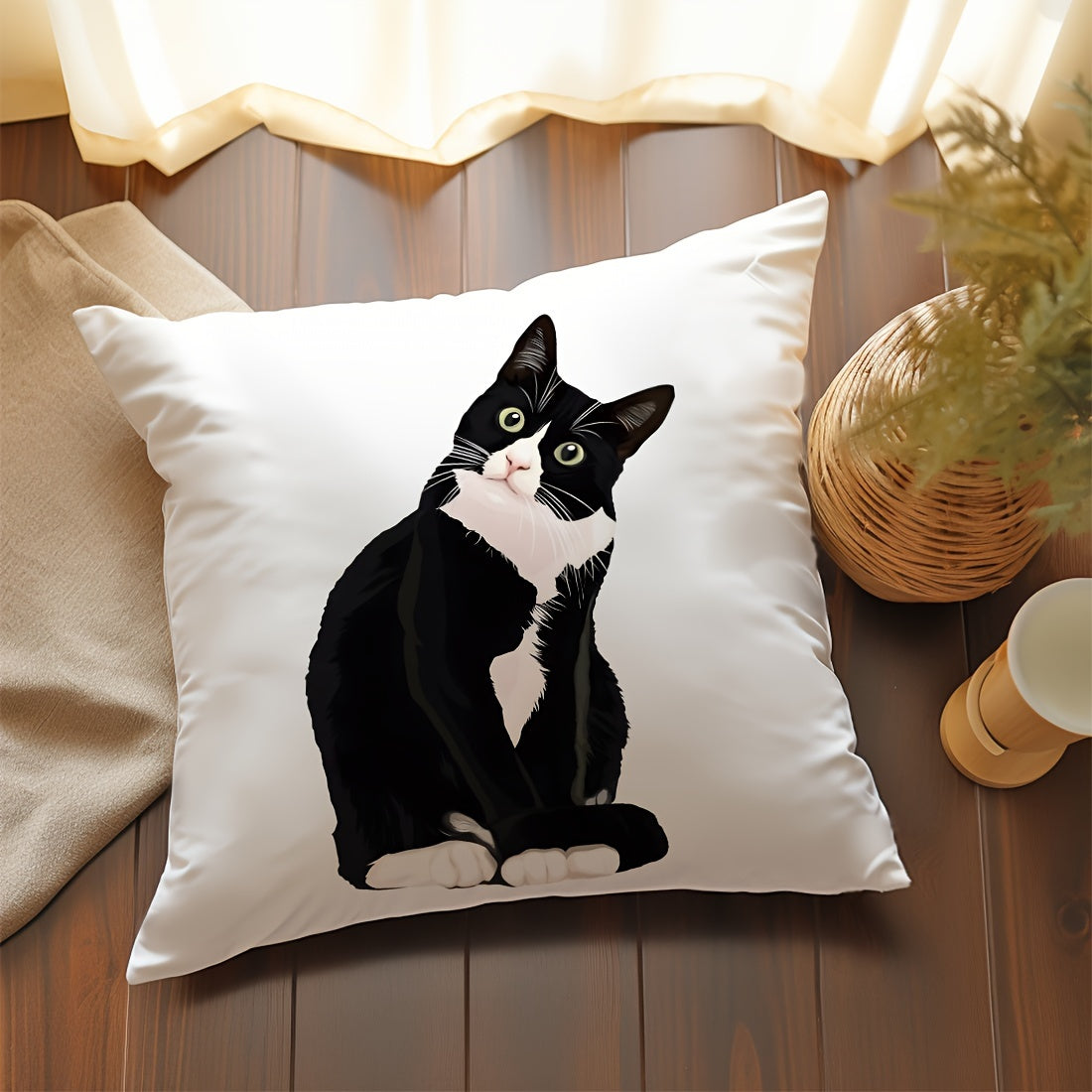 Black Cat Pillow Cover 45x45cm Peach Skin Velvet Decorative Cushion Case for Sofa Bed Living Room