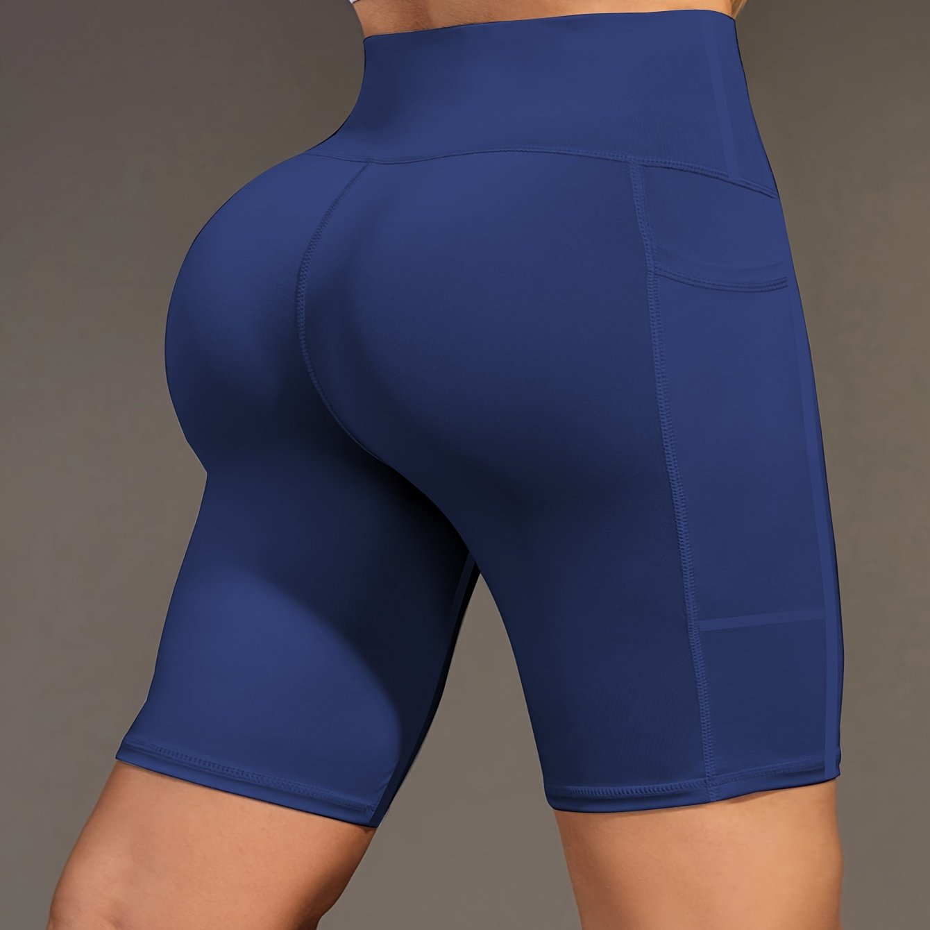 Ayollar uchun yoga shortlari, yuqori bel, cho'ntaklar, elastik to'qima, teal rang, fitnes, kundalik foydalanish