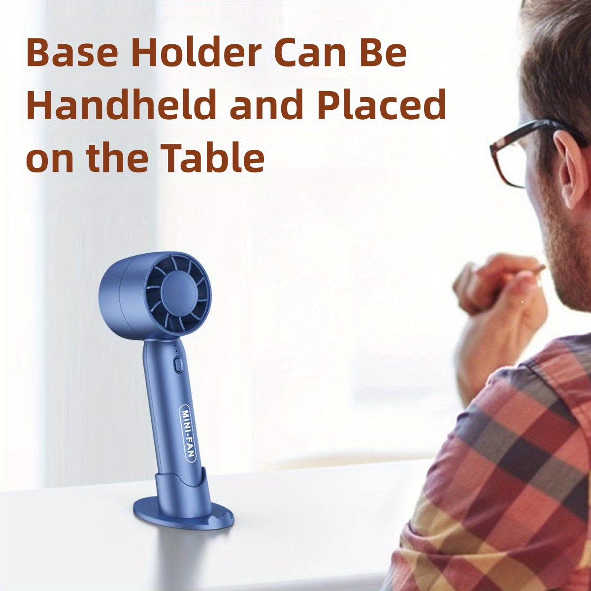 Ventilador de mano portátil con soporte para teléfono, recargable por USB, 3 velocidades, ligero y compacto para oficina, viajes y fiestas