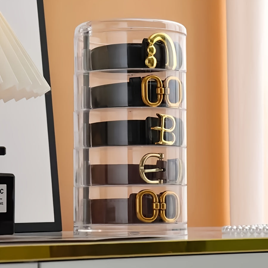 Organizador de cinturón giratorio con compartimentos ajustables, caja de almacenamiento apilable para accesorios