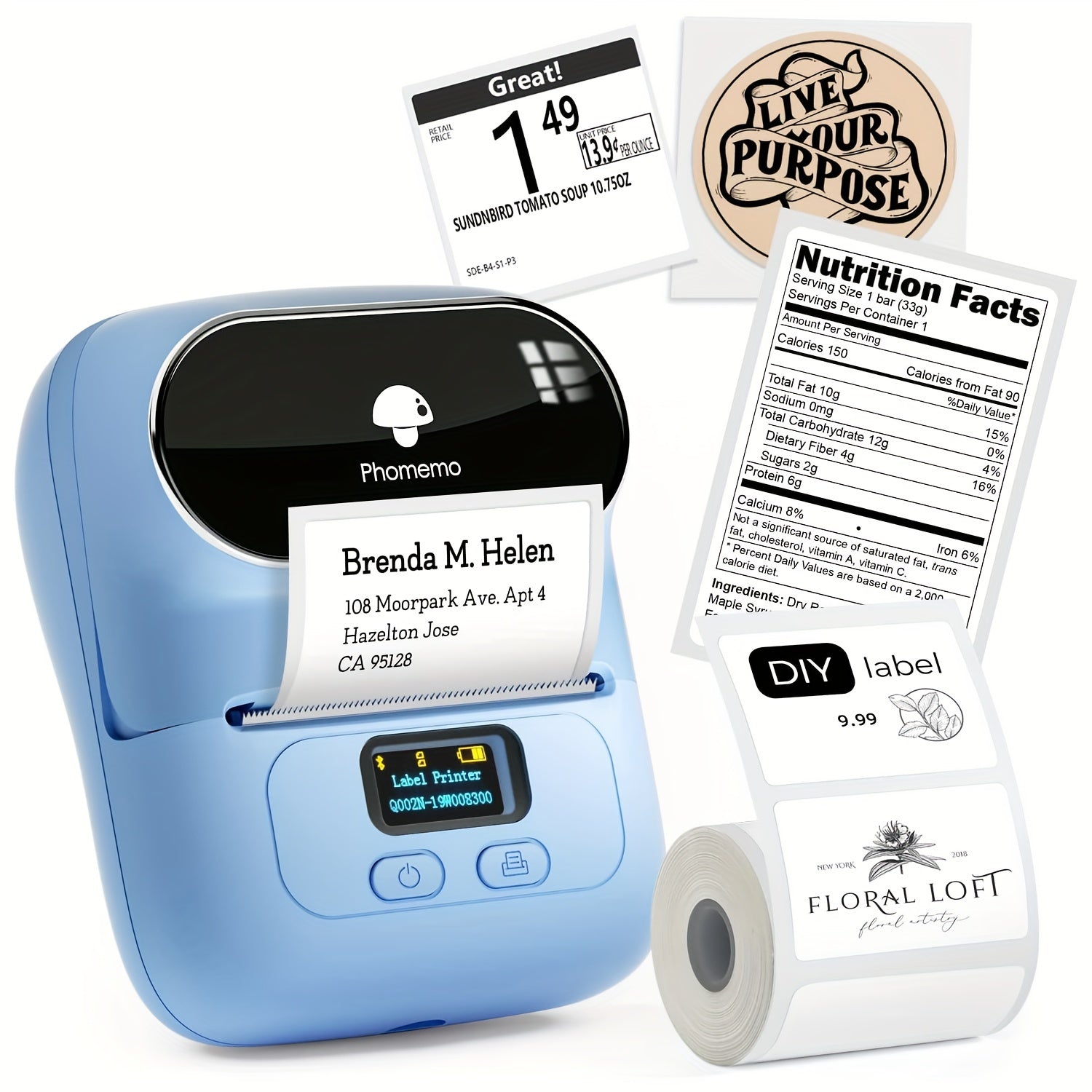 Portable Thermal Label Printer Wireless USB Rechargeable for Address Product and DIY Stickers