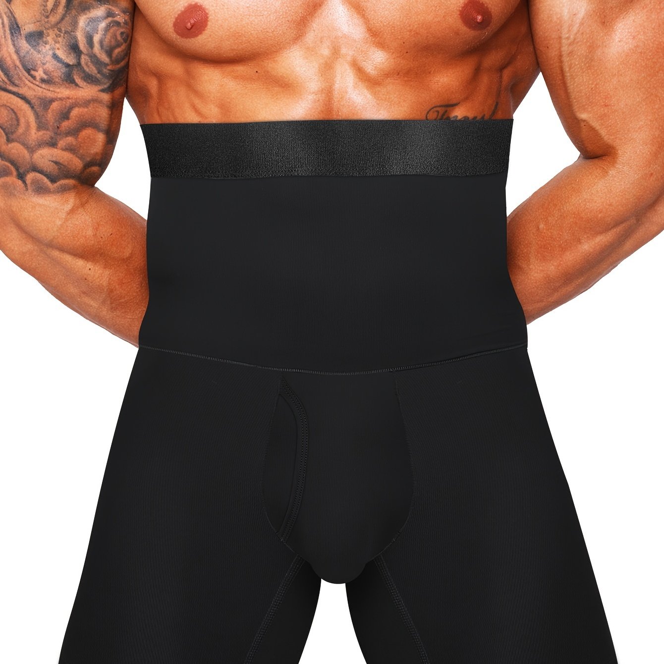 Ropa interior de compresión de cintura alta para hombre, bóxer, control de abdomen, transpirable, poliéster elastano, adelgazante, deportiva