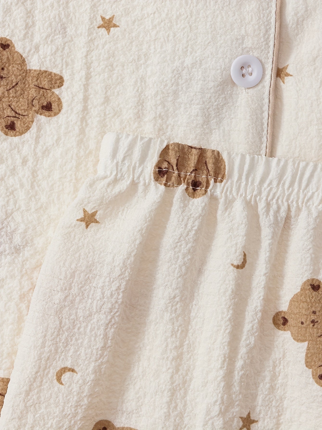 Adult Brown Bear Print Gauze Pajama Set Long Sleeve Top and Pants