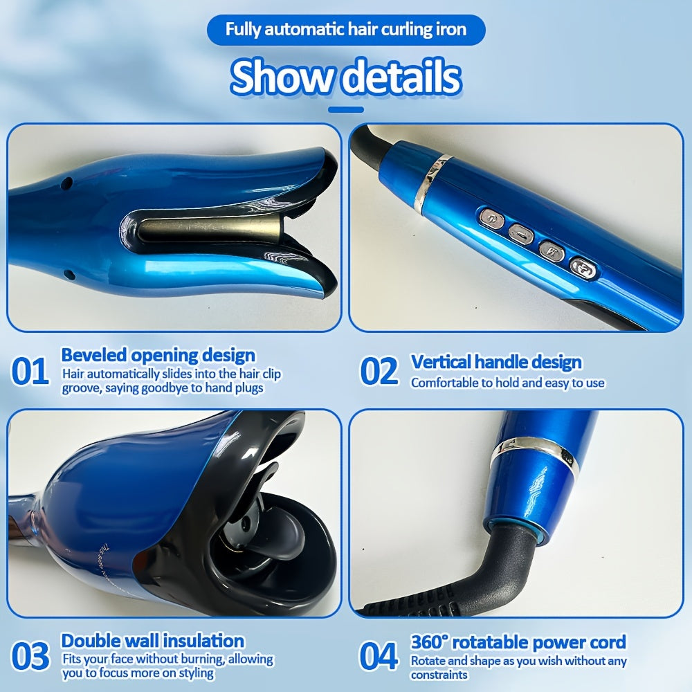 Rizador de cabello automático con varilla de cerámica que crea rizos impresionantes, temperatura ajustable, funciones de seguridad