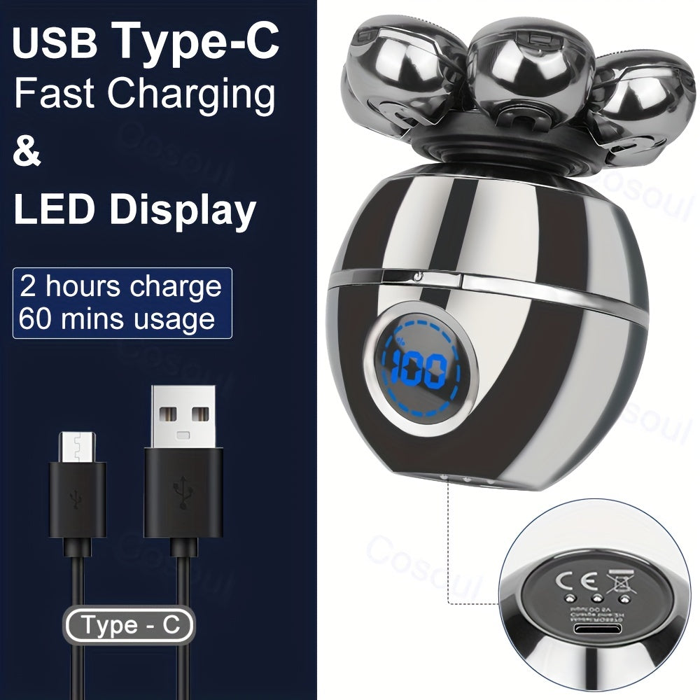 Electric shaver for bald men with 7 attachments 5-in-1 nose hair trimmer facial cleaner