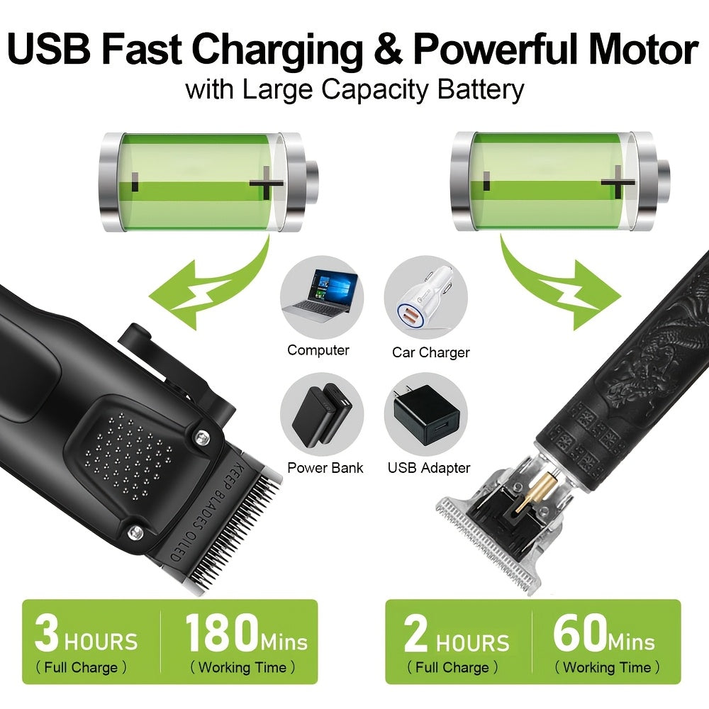 Men's Hair Clipper Set with Digital Display USB Charging ABS Body Professional Haircutting Kit Gift