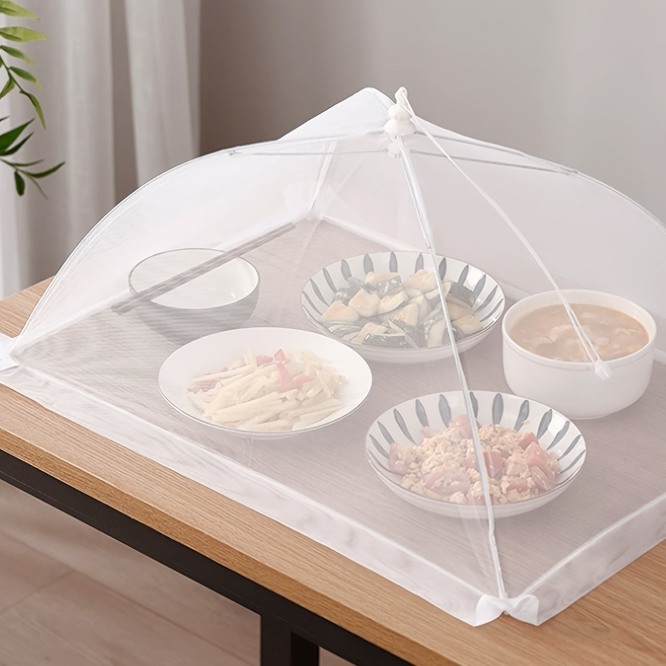 White Rice Cover Folding Dining Table Food Cover Dust Cover for Outdoor Use