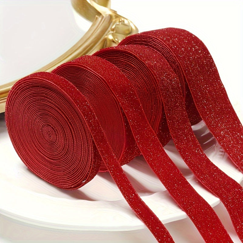 Red Velvet Ribbon 4.57m Glitter Accents for Gift Wrapping Wreaths and Decorations